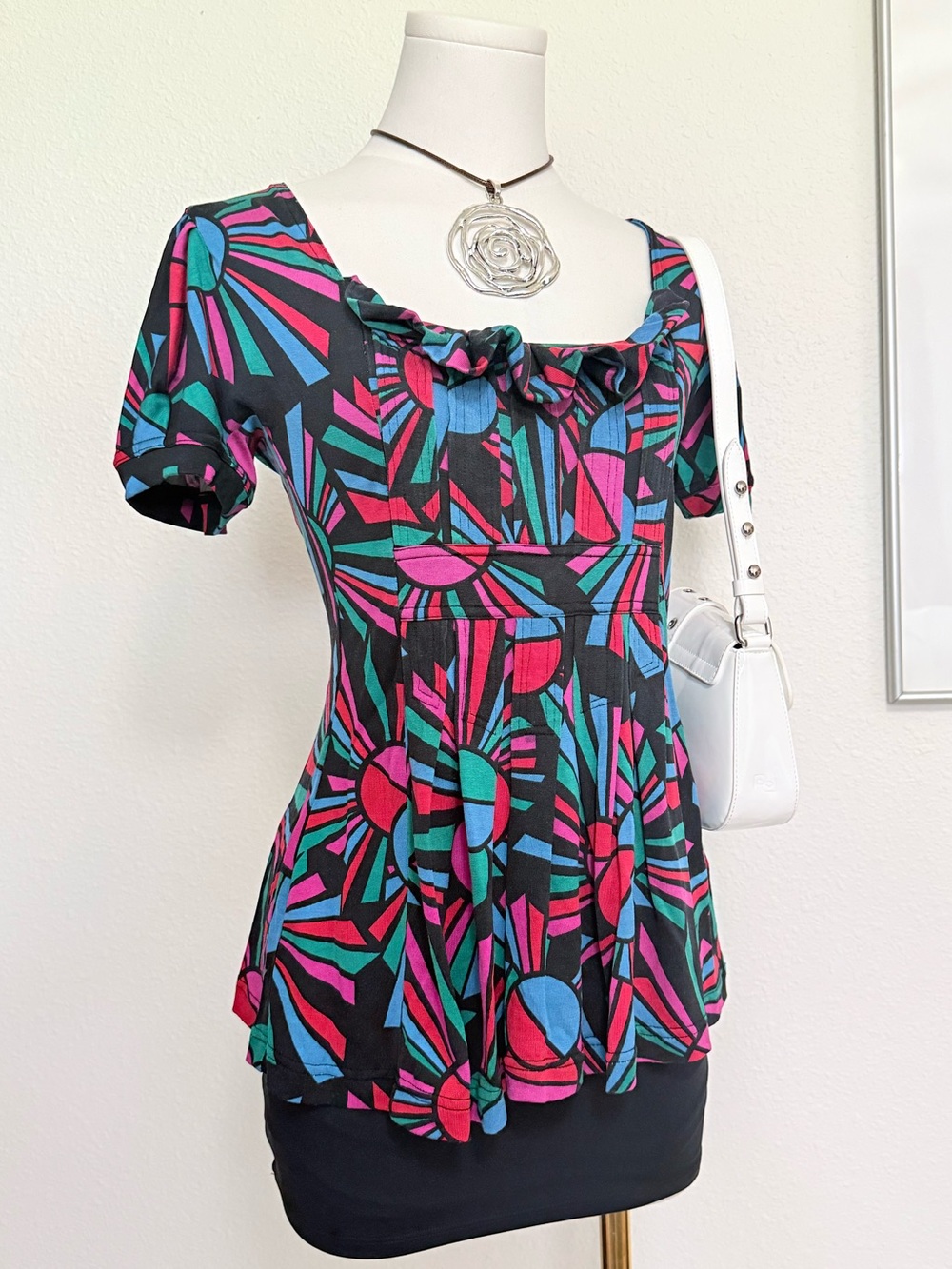 Marc by Marc Jacobs Silk Blend Abstract Babydoll Ruffle Blouse Maximalist Artsy